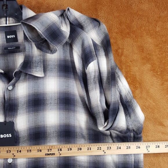 HUGO BOSS Shirt Mens XXL Black Plaid Check Button Up Flannel Liam Kent $158 - Picture 7 of 9